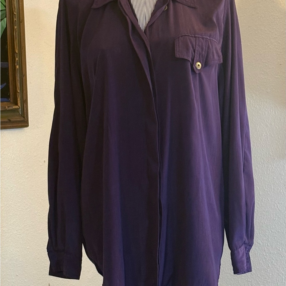 Women's Deep Purple Long Sleeve Button-Front Blouse